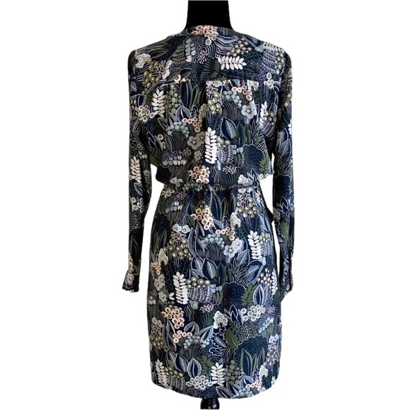 Ann Taylor Factory v-neck blue floral tie waist long sleeve dress pockets, XL - Picture 5 of 8